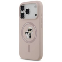Karl Lagerfeld silikoninis Karl&Choupette žiedinis magnetinis dėklas telefonui iPhone 17 Pro - rožinis