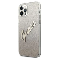 Guess GUHCP12LPCUGLSGO iPhone 12 Pro Max 6.7" auksinis kietasis dėklas Glitter Gradient Script