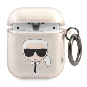 Karl Lagerfeld Glitter Karl's Head dėklas AirPods 1/2 - auksinis