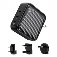 Sieninis įkroviklis INVZI GanHub 3x USB-C, 140W, EU/UK/AU/US (juodas)