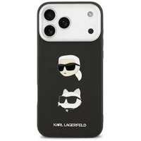 Karl Lagerfeld FW Grūdintas Karl & Choupette galvos ženkliukai ir logotipas iPhone 17 Pro Max dėklas - juodas