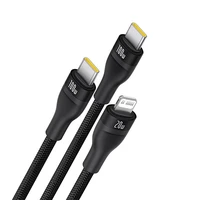 Baseus Flash Series 3 3in1 kabelis 100W USB-C - USB-C+USB-C+Lightning 1.5m + 3 x 0.25m - juodas
