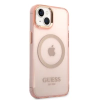 Guess GUHMP14SHTCMP iPhone 14 6.1" rožinis kietas dėklas su auksiniu kontūru, permatomas, magnetinis (MagSafe)