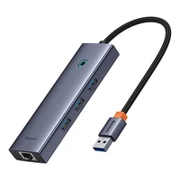 4in1 Hub Baseus UltraJoy USB-A į USB 3.0 + RJ45 (kosminis pilkas)