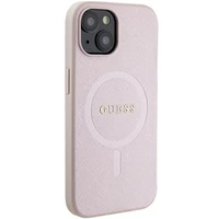 Guess Saffiano Magnetinis dėklas iPhone 15 Plus - rožinė