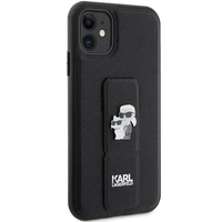 Karl Lagerfeld Gripstand Saffiano Karl&Choupette Pins dėklas telefonui iPhone 11 / Xr - juodas