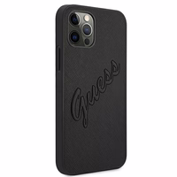 Guess Saffiano Vintage Script dėklas telefonui iPhone 12 Pro Max 6.7 juodas
