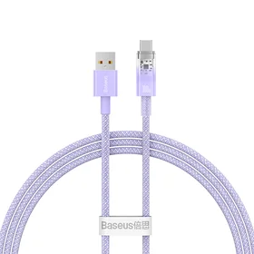 Baseus Explorer 100W USB-A - USB-C kabelis su išmaniu temperatūros jutikliu 1m - violetinis