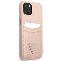 Guess GUHCP13SPSATPP iPhone 13 mini 5,4 "rožinis / rožinis kietas dėklas SaffianoTriangle Logo Kortelių skyrius