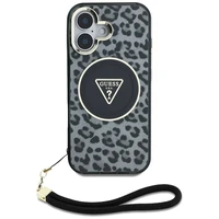 Guess HC IML leopardas trikampio virvelės dirželis MagSafe dėklas iPhone 16 - juodas