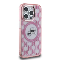 Karl Lagerfeld IML Monogram Karl & Choupette Head MagSafe dėklas iPhone 15 Pro Max - rožinis