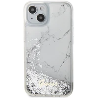 Guess Liquid Glitter Marble dėklas telefonui iPhone 14 - baltas