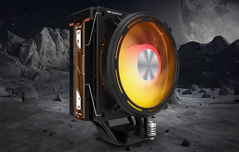 Darkflash aktyvus aušintuvas su spalvingu uolų ir mėnulio apšvietimu