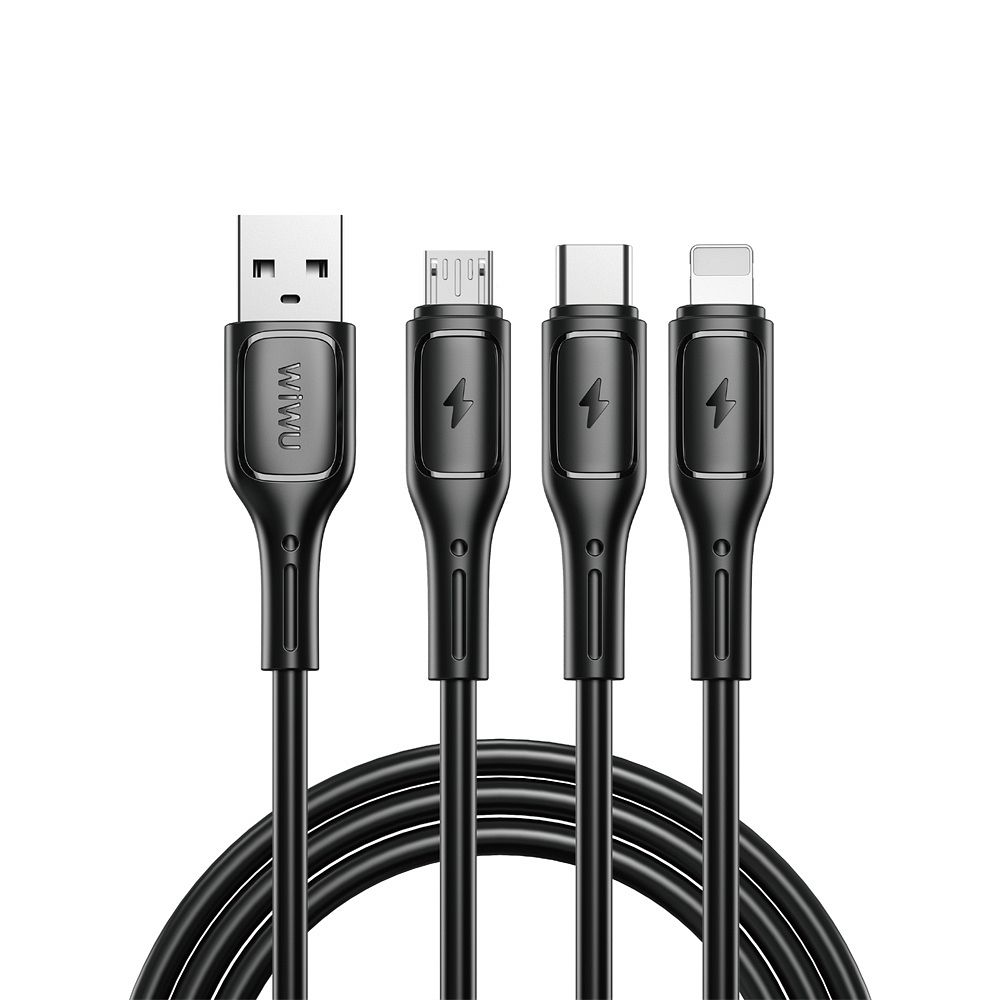 WiWU - Starlink serijos duomenų kabelis Wi-045E 3in1 USB A į USB C, Micro USB, Lightning 3,1A 1m - juodas