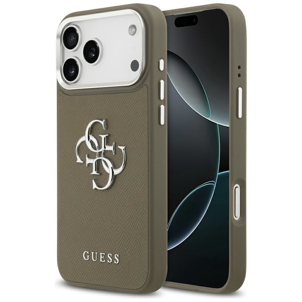GUESS dėklas telefonui IPHONE 17 Pro Max suderinamas su Magnetine GUHCP17XPG4SMCEW (Grained PU W/ Big 4G Classic Logo) ruda