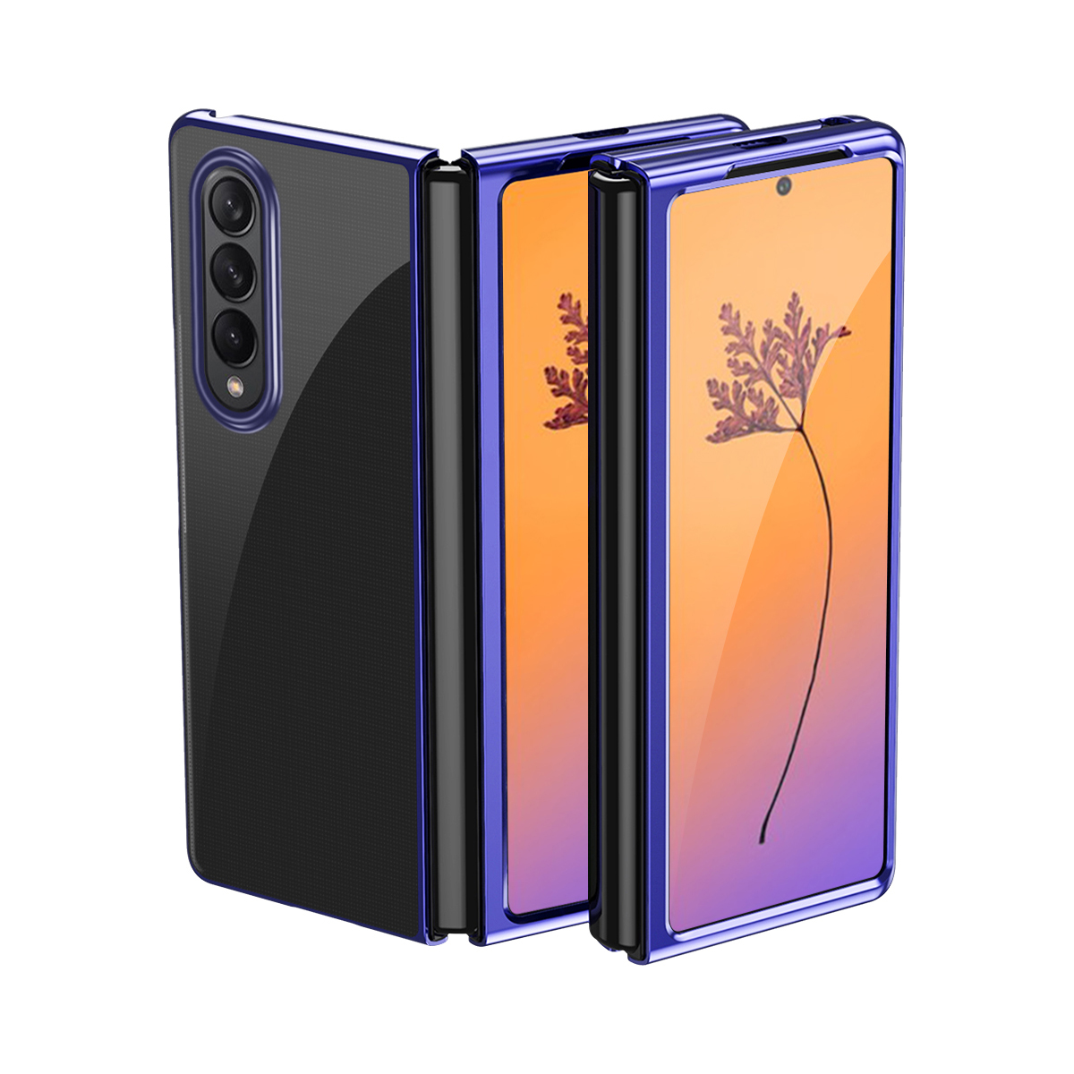 Plating dėklas telefonui Samsung Galaxy Z Fold 4 su metaliniu rėmeliu mėlynas