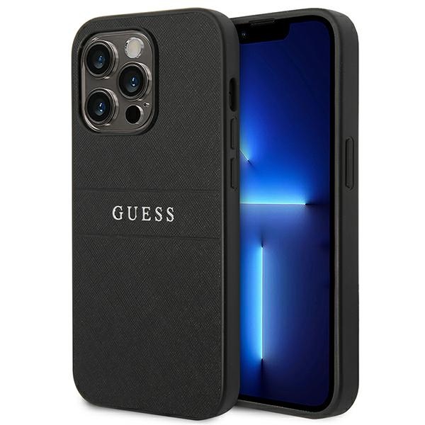 Guess Saffiano dirželis dėklas telefonui iPhone 14 Pro - juodas