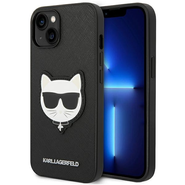 Karl Lagerfeld Saffiano Choupette Head Patch dėklas telefonu iPhone 14 Plus - juodas