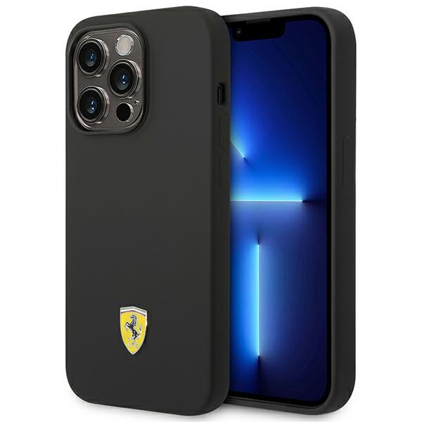 Dėklas telefonui Ferrari FEHCP14LSIBBK iPhone 14 Pro 6.1 - juodas silikoninis metalinis logotipas