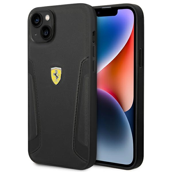 Dėklas telefonui Ferrari FEHCP14MRBUK iPhone 14 Plus 6.7 juodas odinis šonų įspaudas