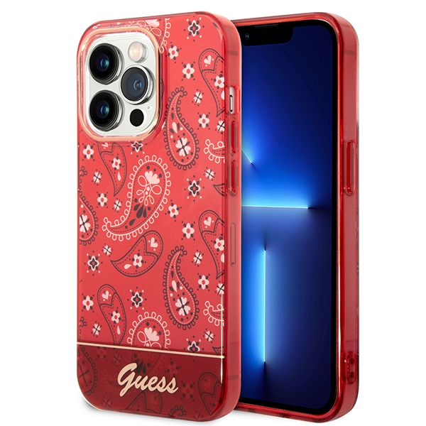 Guess GUHCP14LHGBNHR iPhone 14 Pro 6.1" raudonas/raudonas kietas dėklas Bandana Paisley