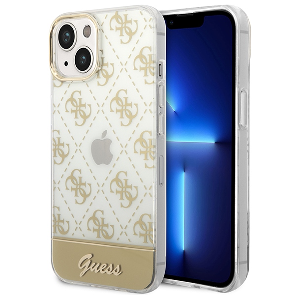 Guess GUHCP14MHG4MHG iPhone 14 Plus 6.7 "auksinis/auksinis kietas dėklas 4G Pattern Script