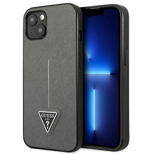 Guess GUHCP14SPSATLG iPhone 14 6.1 "sidabrinis kietas dėklas SaffianoTriangle Logo