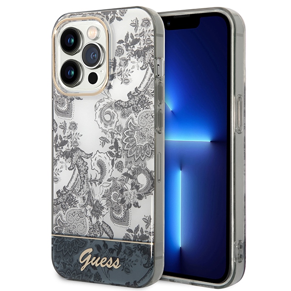 Guess GUHCP14XHGPLHG iPhone 14 Pro Max 6.7 "pilkas/pilkas kietas dėklas Porcelain Collection