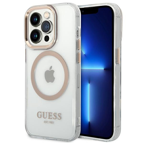 Guess GUHMP14LHTRMD iPhone 14 Pro 6.1 "auksinis / auksinis kietas dėklas Metalinis kontūras Magnetinis