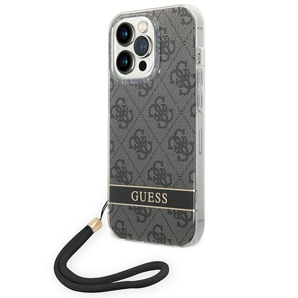 Guess GUOHCP14LH4STK iPhone 14 Pro 6.1 "juodas / juodas kietas dėklas 4G spauda Dirželis