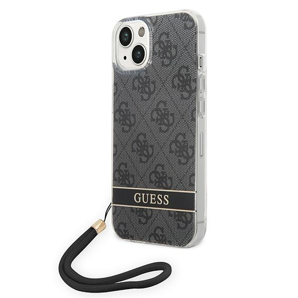Guess GUOHCP14MH4STK iPhone 14 Plus 6.7 "juodas / juodas kietas dėklas 4G spauda Dirželis