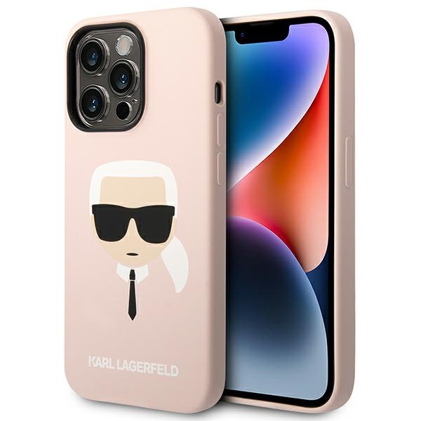Karl Lagerfeld KLHCP14LSLKHLP iPhone 14 Pro 6.1 "kietas dėklas rožinis/rožinis Silikoninė Karlo Galva