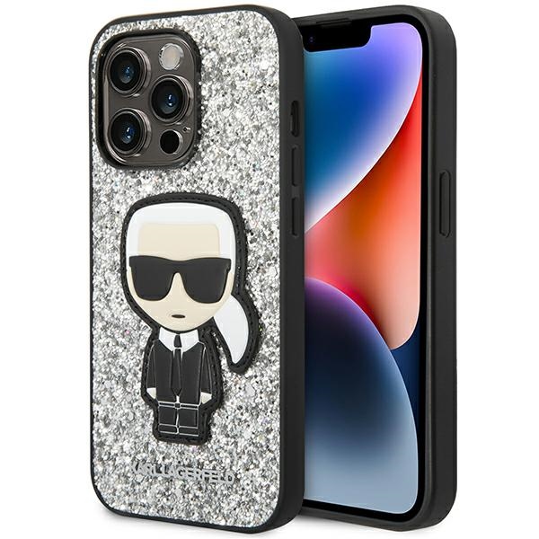 Karl Lagerfeld KLHCP14XGFKPG iPhone 14 Pro Max 6.7 "kietas dėklas sidabrinis / sidabrinis Blizgančios Dalelės Ikonik