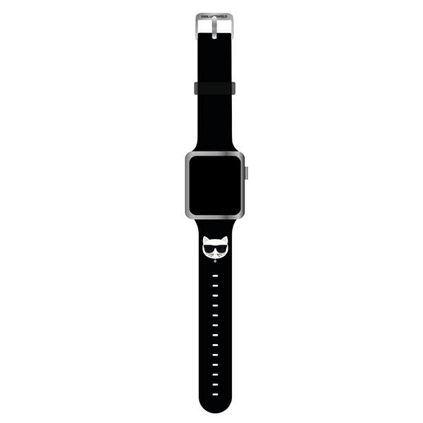 Karl Lagerfeld KLAWLSLCK Apple Watch dirželis 42/44 / 45mm juodas / juodas dirželis silikoninis Choupette Heads