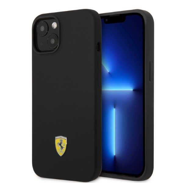 Ferrari FEHMSIP14SBK iPhone 14 6.1" juoda/juoda kietas dėklas silikoninis metalinis logotipas Magsafe