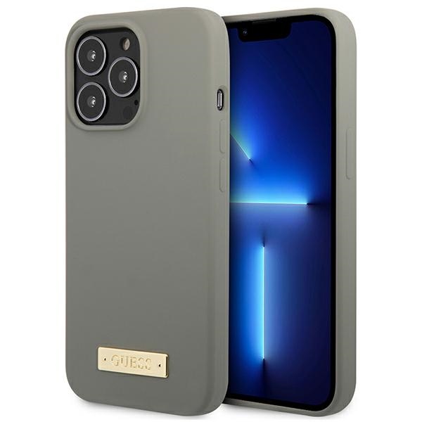 Guess GUHMP13XSPLG iPhone 13 Pro Max 6.7" pilkas/pilkas kietas dėklas Silikoninis logotipas Magnetinis