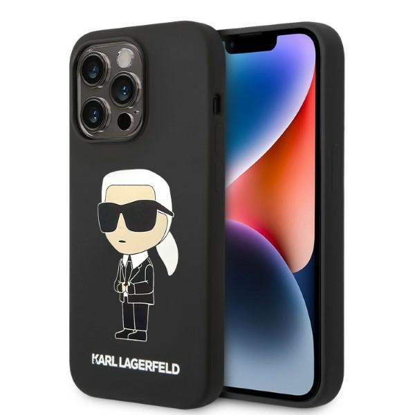 Karl Lagerfeld silikoninis Ikonik dėklas telefonui iPhone 14 Pro - juodas