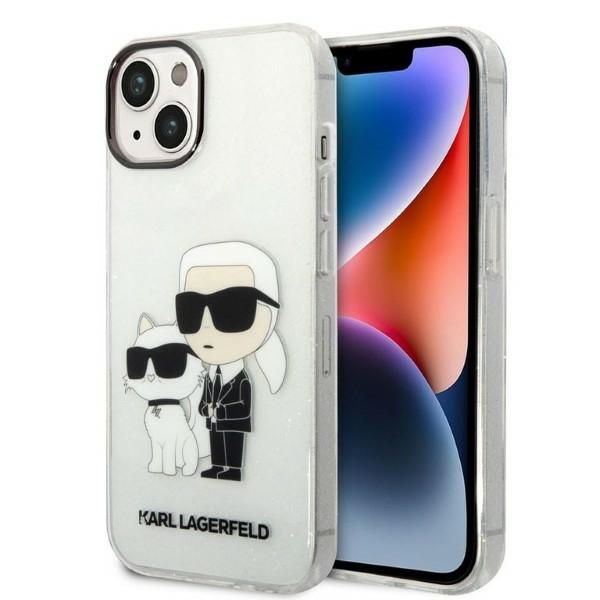 Karl Lagerfeld blizgus Karl&Choupette dėklas telefonui iPhone 14 Plus - permatomas