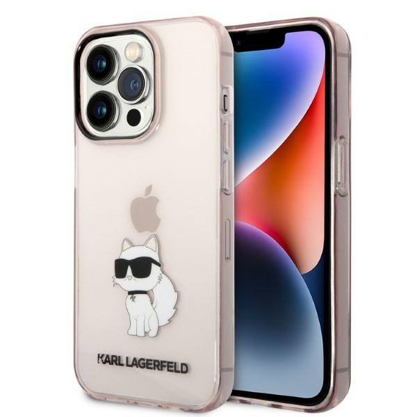 Karl Lagerfeld Ikonik Choupette dėklas telefonui iPhone 14 Pro Max - rožinis