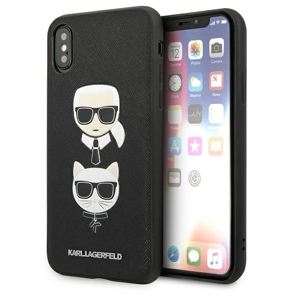 Karl Lagerfeld Saffiano Karl&Choupette Head dėklas telefonui iPhone X/XS - juodas