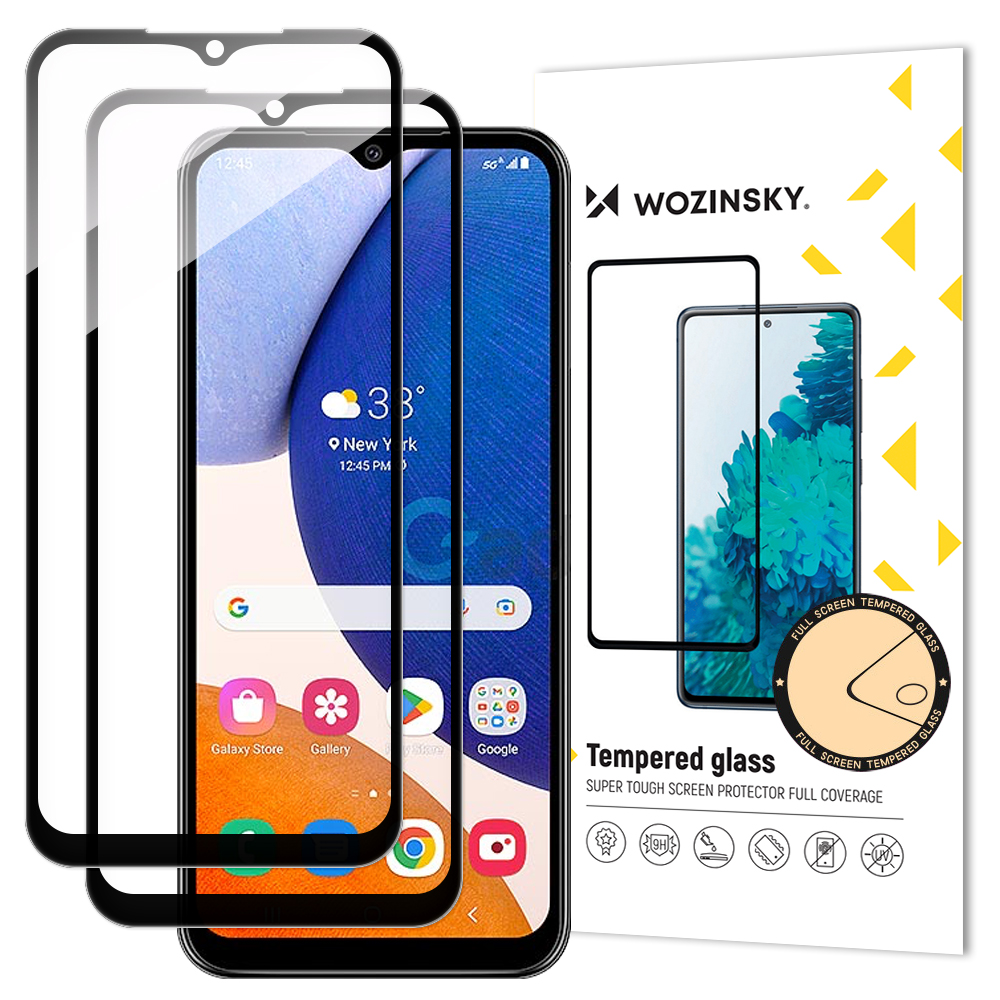 Wozinsky 2x pilno klijavimo grūdintas stiklas Samsung Galaxy A14 5G / A14 9H pilno ekrano grūdintas stiklas su juodu rėmeliu