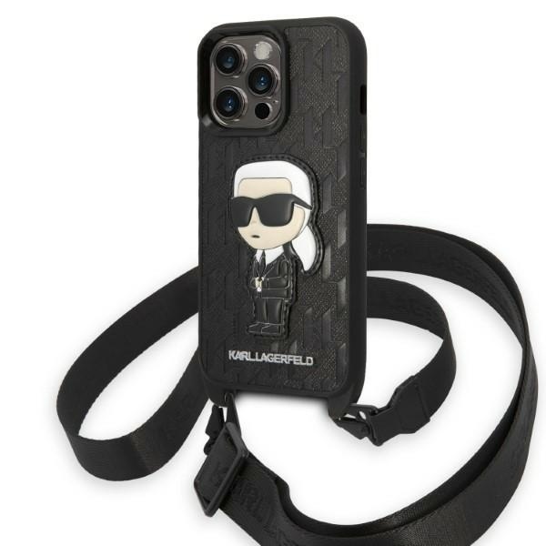 Karl Lagerfeld KLHCP14LSTKMK iPhone 14 Pro 6.1" kietasis dėklas juodas/juodas Monograminis Ikonik Patch