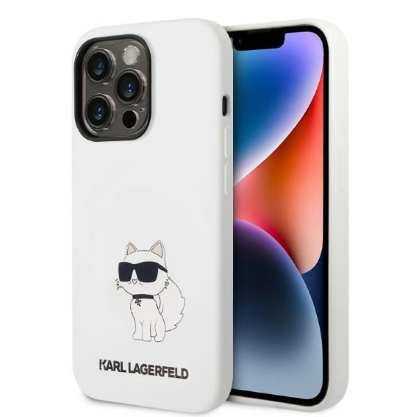 Karl Lagerfeld KLHMP14XSNCHBCH iPhone 14 Pro Max 6.7" baltas silikoninis dėklas Choupette, magnetinis (MagSafe)