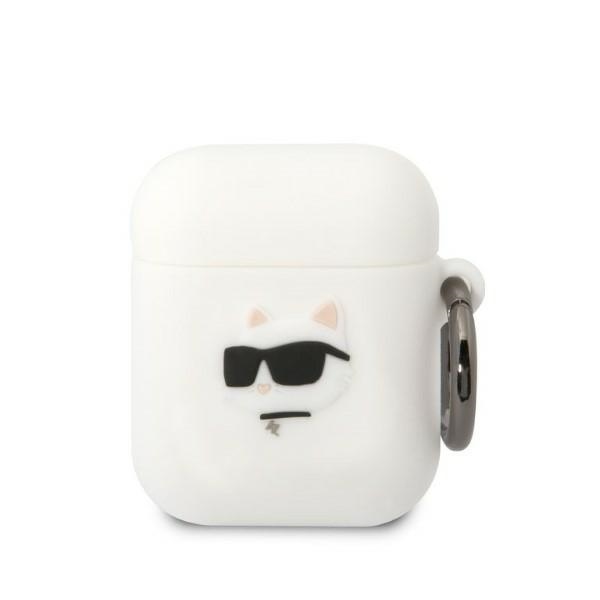 Karl Lagerfeld KLA2RUNCHH AirPods 1/2 dėklas baltas/baltas silikoninis Choupette galva 3D