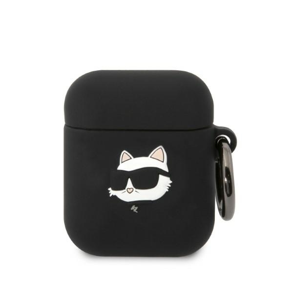 Karl Lagerfeld KLA2RUNCHK AirPods 1/2 dėklas juodas/juodas silikoninis Choupette galva 3D
