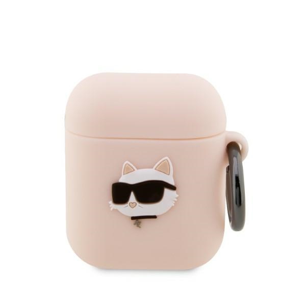 Karl Lagerfeld KLA2RUNCHP AirPods 1/2 dėklas rožinis/rožinis silikoninis Choupette galva 3D