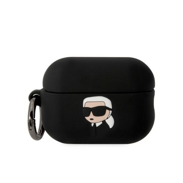 Karl Lagerfeld KLAP2RUNIKK AirPods Pro 2 dėklas juodas/juodas Silikoninis Karl Head 3D