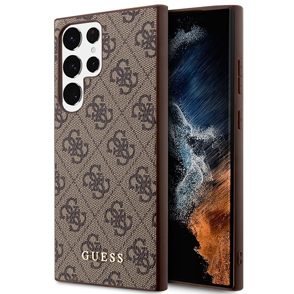 Guess GUHCS23LG4GFBR S23 Ultra S918 rudas/rudas kietas dėklas 4G Metalinis Auksinis Logotipas