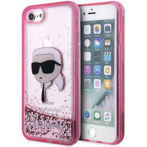 Karl Lagerfeld KLHCI8LNKHCP iPhone 7/8/SE 2020/2022 rožinis/rožinis kietas dėklas Blizgantis Karl Galva