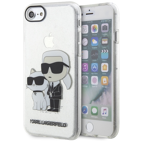 Karl Lagerfeld KLHCI8HNKCTGT iPhone 7/8/ SE 2020 / SE 2022 permatomas kietas dėklas Blizgučiai Karl&Choupette